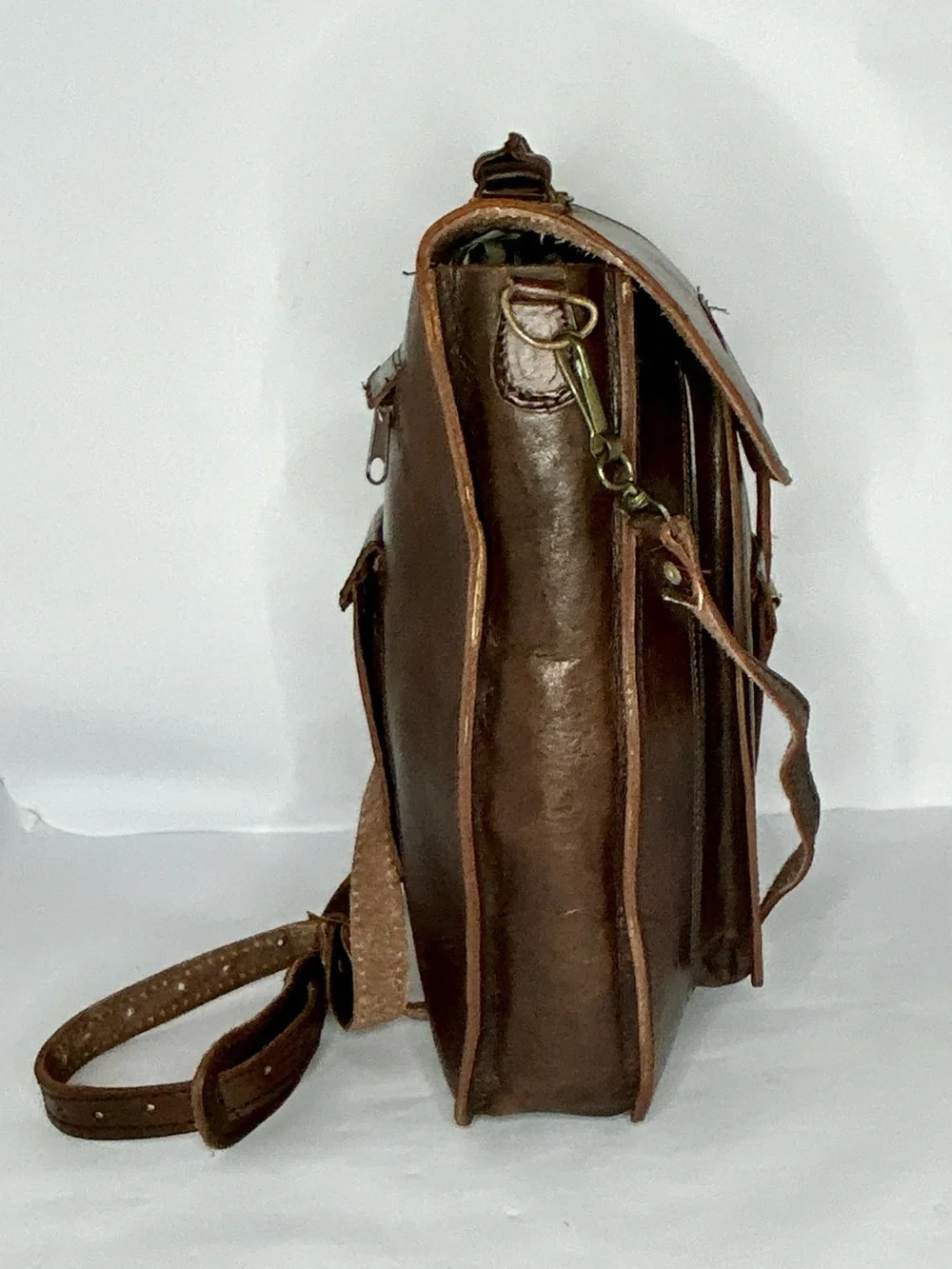 Vintage Handmade Leather Messenger Crossbody Satchel Bag Made in Mexico
